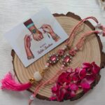 Pink Stone Rakhi and Lumba Set