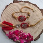 Embellished Red Stone Rakhi and Lumba Set